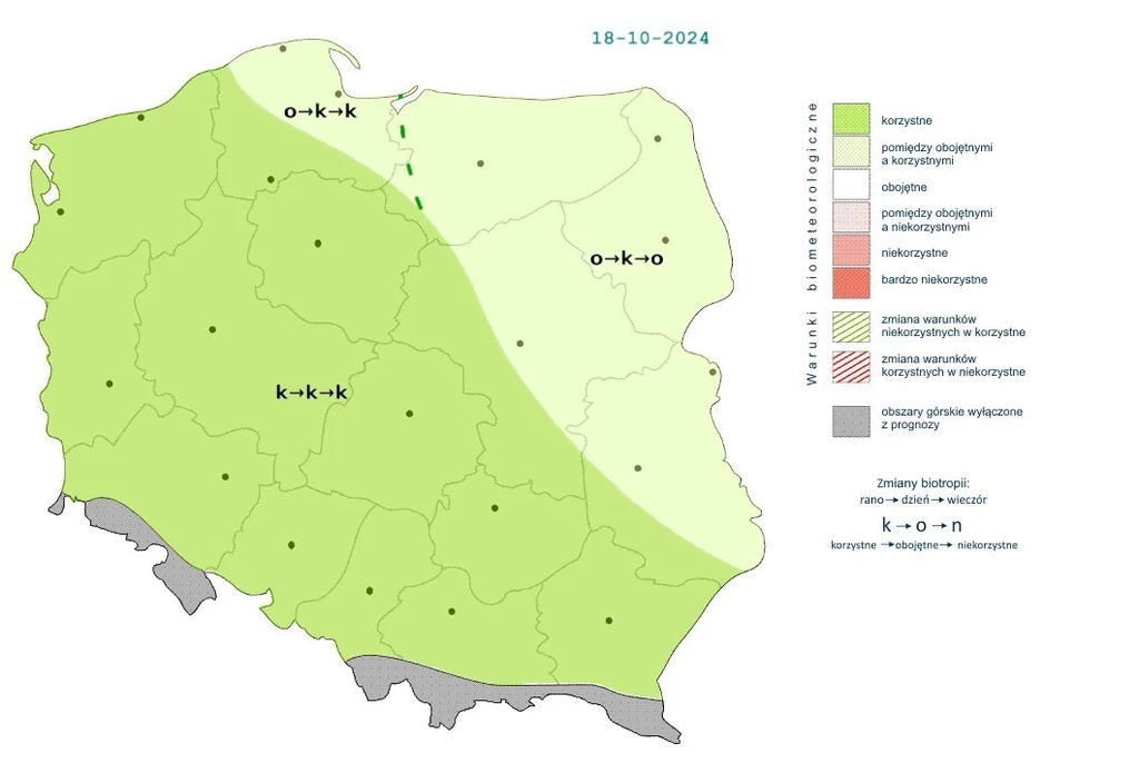 W ciągu dnia pogoda w całej Polsce będzie korzystnie wpływać na nasz organizm. Jedynie rano, wieczorem i podczas silniejszych podmuchów warunki będą obojętne