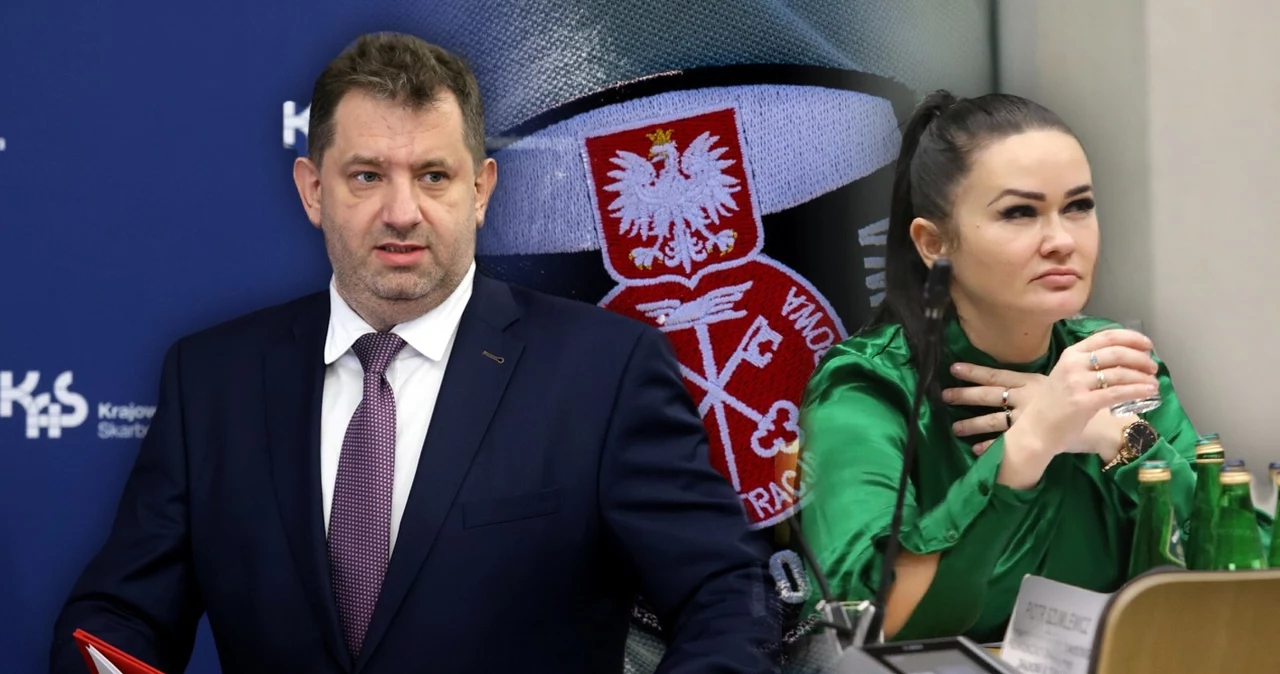 Szef KAS Marcin Łoboda i przewodnicząca Związkowej Alternatywy w KAS Agata Jagodzińska 