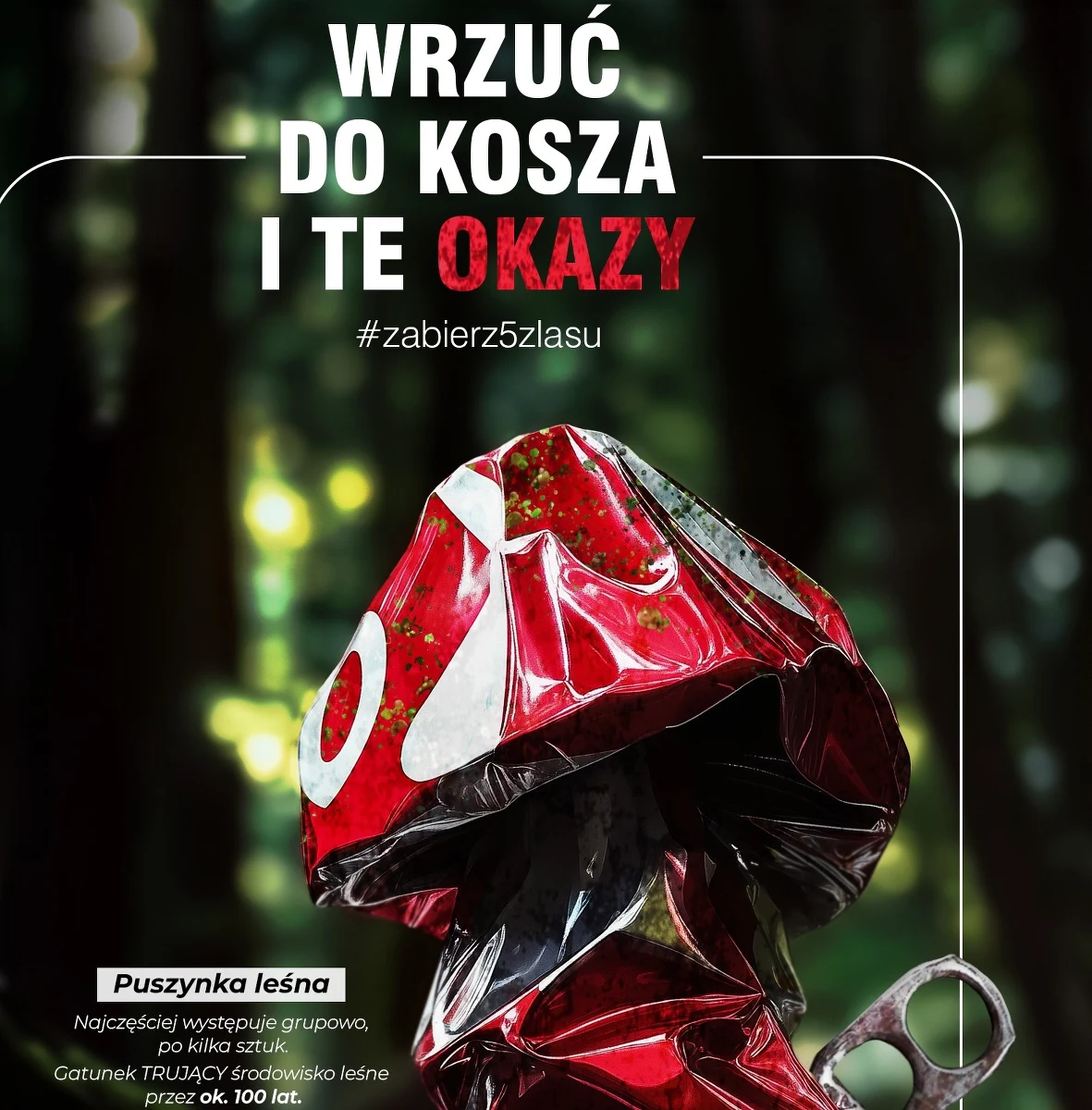 Mobilek oponiasty, elektrus rdzawy czy papierzak szkaradny - to trujące gatunki grzybów, które zaprezentowali leśnicy. Wszystko to część wygenerowanej przez sztuczną inteligencję kampanii, która ma zwrócić uwagę na problem śmieci w lasach. Tylko w zeszłym roku Lasy Państwowe zebrały i wywiozły z polskich lasów 80,6 tysiąca metrów sześciennych śmieci, za co zapłaciły 32,5 mln złotych.