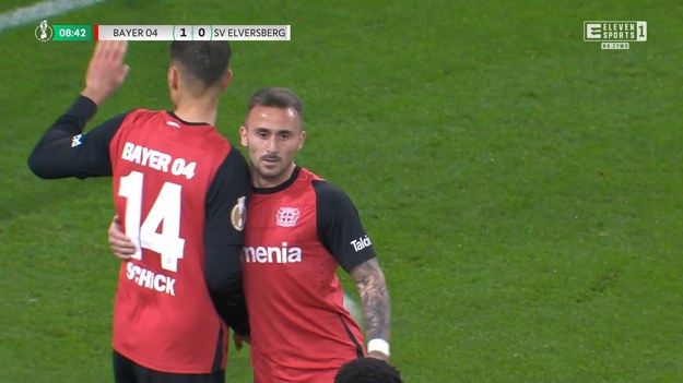 Skrót meczu Bayer 04 Leverkusen - SV 07 Elversberg.
Gole: 2. Schick (Tella), 9. Schick (Hofmann), 36. Garcia
Kartki: 81. Tapsoba (LEV), 84. Pinckert (ELV)