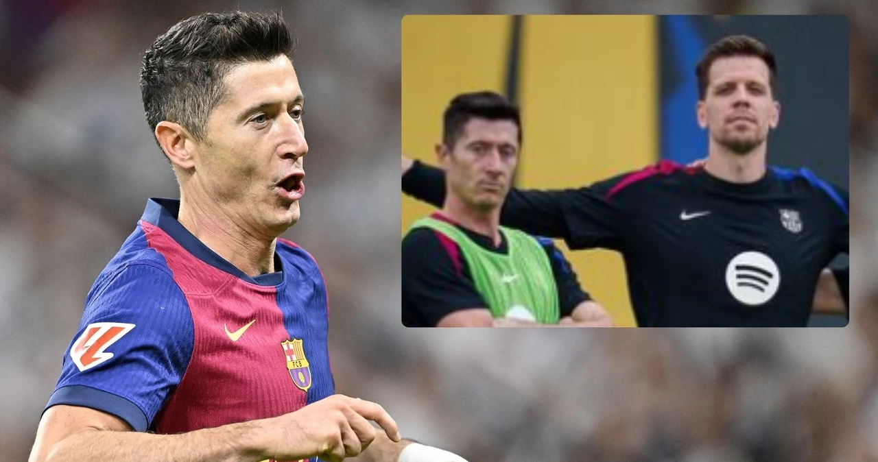 Robert Lewandowski i Wojciech Szczęsny w zwycięskiej drużynie na treningu FC Barcelona 