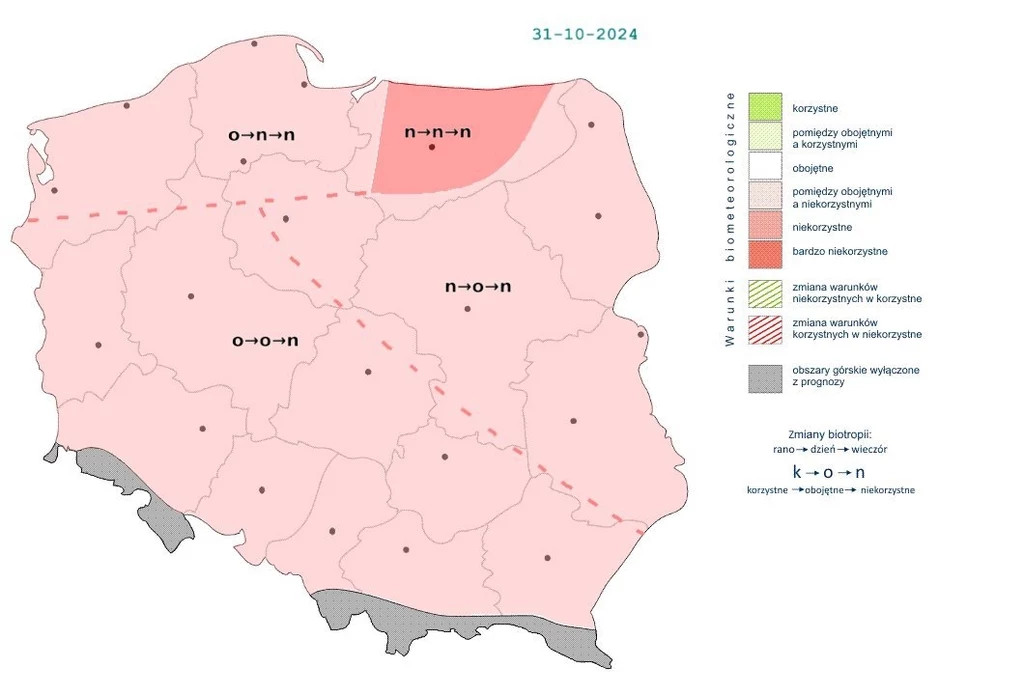 W czwartek w ciągu dnia warunki będą przeważnie obojętne, jednak na północy przeważą niekorzystne