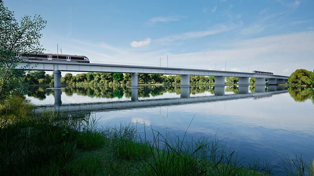 Wizualizacja ponad 600-metrowego mostu kolejowego w Zebrzydowicach