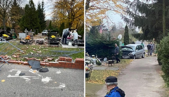 Staranował bramę cmentarza, wyhamował na nagrobkach. 60-latek w szpitalu