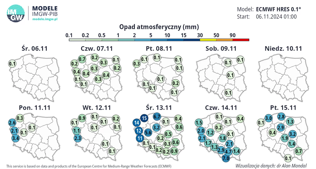 11 listopada może się okazać dosyć mokry, szczególnie na Wybrzeżu i zachodzie. Jednak również w innych miejscach mogą występować mżawki