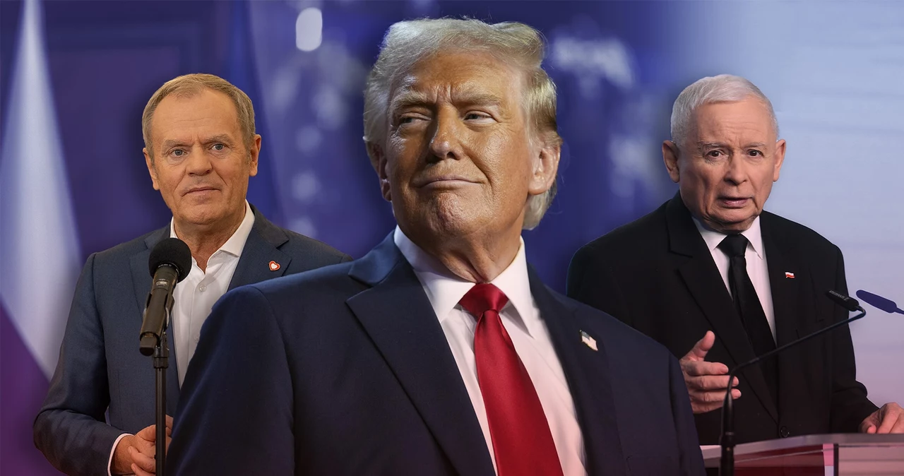 Od lewej: Donald Tusk, Donald Trump i Jarosław Kaczyński