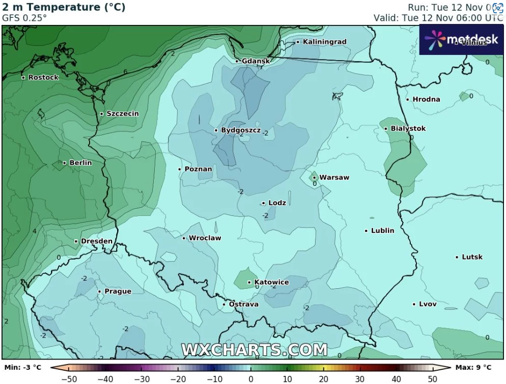 Wtorek będzie chłodny. Termometry pokażą przeważnie od 1 do 3 stopni Celsjusza w większości Polski