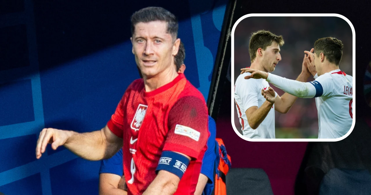 Reprezentacja Polski. Na zdjęciu Robert Lewandowski i Taras Romanczuk