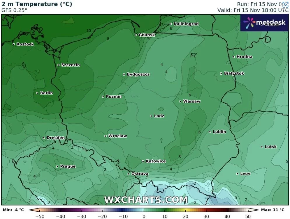 Piątek wciąż będzie chłodny i pochmurny w większości kraju. Na południowym wschodzie nie będzie więcej niż 3 stopnie Celsjusza