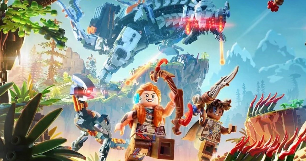 Niecodzienny, widok, Zamiast, realistycznych, dolin, zarośniętych, ruin, klockowe, krajobrazy, Aloy, znów, rusza, przygodę, raze LEGO Horizon Adventures recenzja. Aloy w świecie z klocków