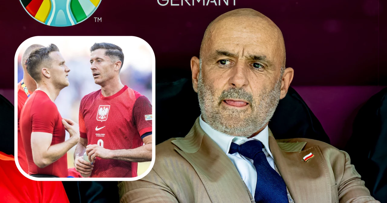 Reprezentacja Polski. Na zdjęciu Piotr Zieliński, Robert Lewandowski i Michał Probierz