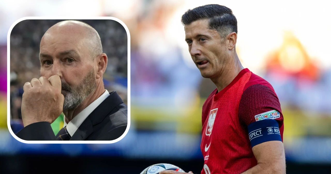 Na zdjęciu selekcjoner reprezentacji Szkocji - Steve Clarke oraz kapitan "Biało-Czerwonych" Robert Lewandowski