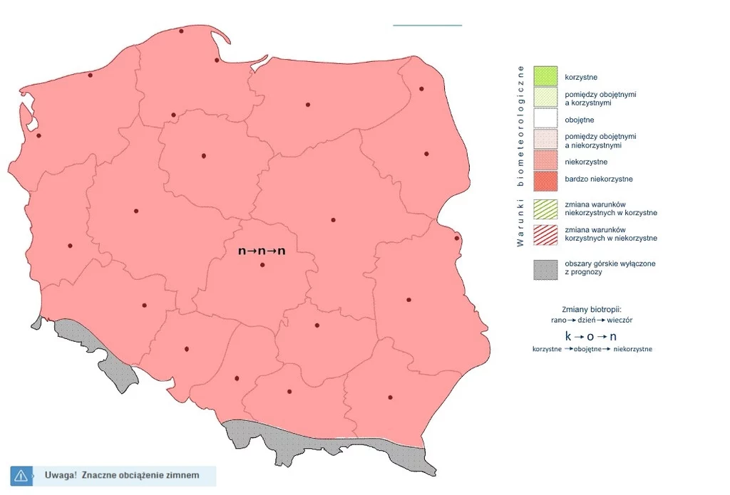 Przez cały poniedziałek warunki biometeorologiczne będą niekorzystne w całej Polsce