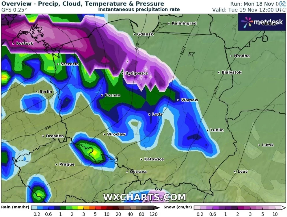 We wtorek w górach oraz na północy kraju spadnie więcej deszczu ze śniegiem i śniegu - prognozuje IMGW