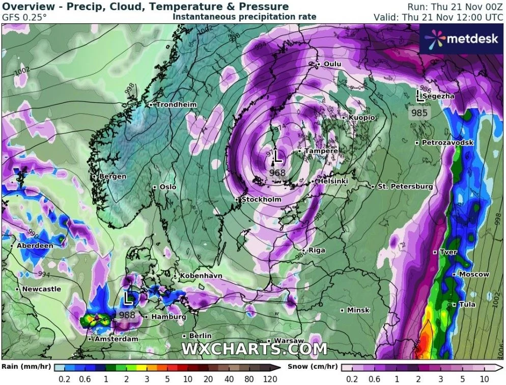 Burza Jari nad Finlandią. W wielu miejscach kraju przyniosła śnieżyce i silny wiatr, osiągający w porywach do 90 km/h. Około 80 tys. domów straciło prąd