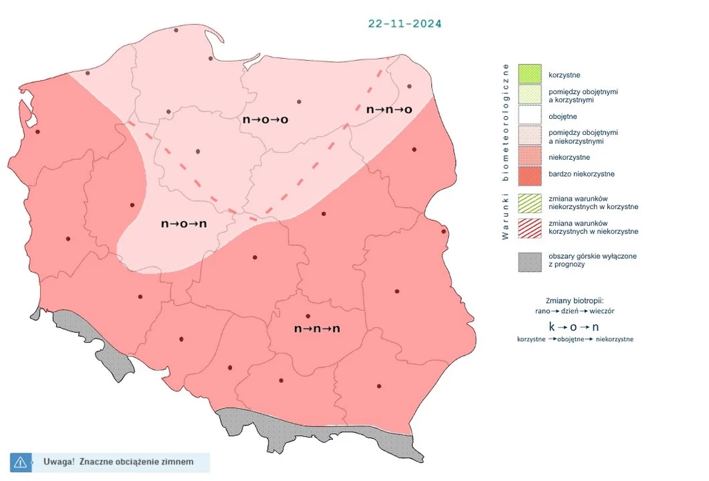 Niekorzystne warunki rano będą w całej Polsce, jednak w ciągu dnia w północnej połowie kraju będą już obojętne