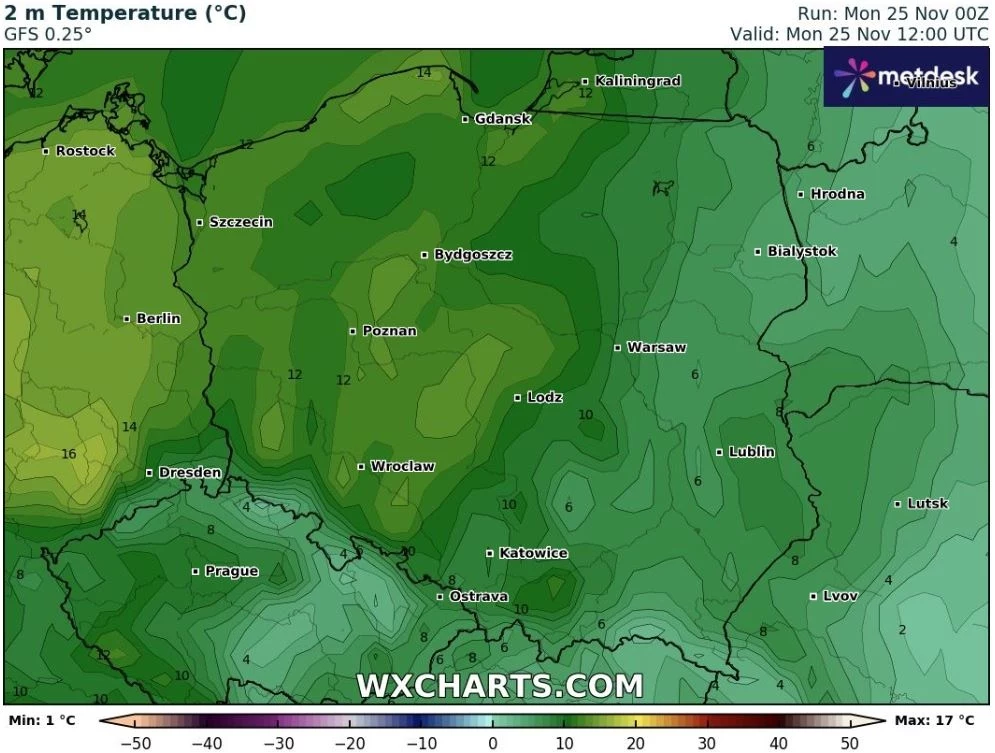 Poniedziałek najcieplejszy będzie na zachodzie. Tam miejscami w ciągu dnia może być do nawet 16 stopni Celsjusza