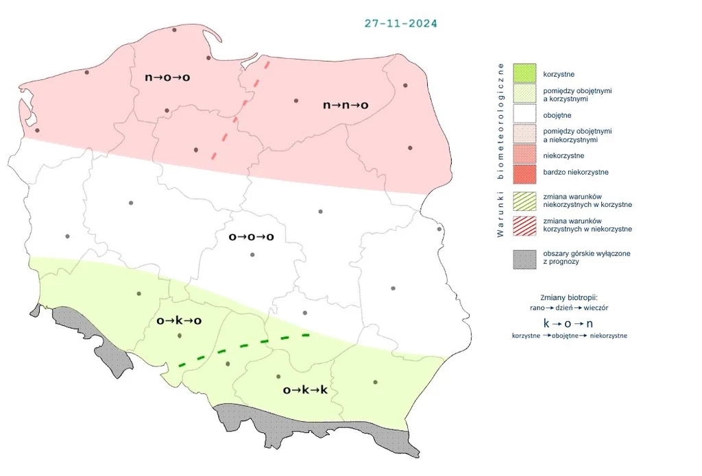 Warunki w środę będą bardzo różne: od niekorzystnych ii obojętnych na północy do korzystnych na południu