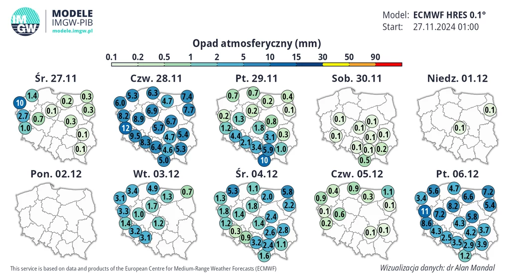 6 grudnia zapowiada się deszczowo w całym kraju, a zwłaszcza w jego północnej połowie