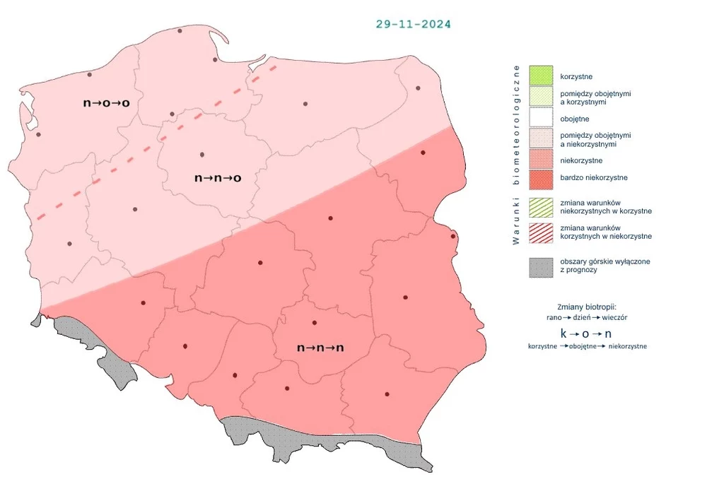 Chociaż w całej Polsce warunki biometeorologiczne będą niekorzystne, to w ciągu dnia lepsze będą w północnej części kraju