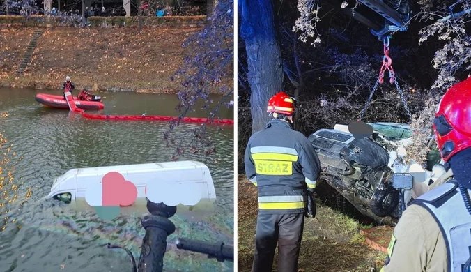 Bus wypadł z drogi i wpadł do fosy. Duża akcja służb we Wrocławiu