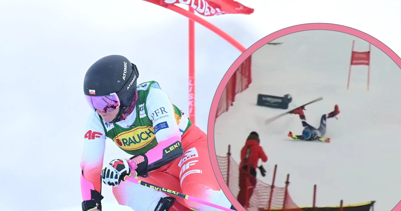 Maryna Gąsienica-Daniel, a w ramce upadek Mikaeli Shiffrin