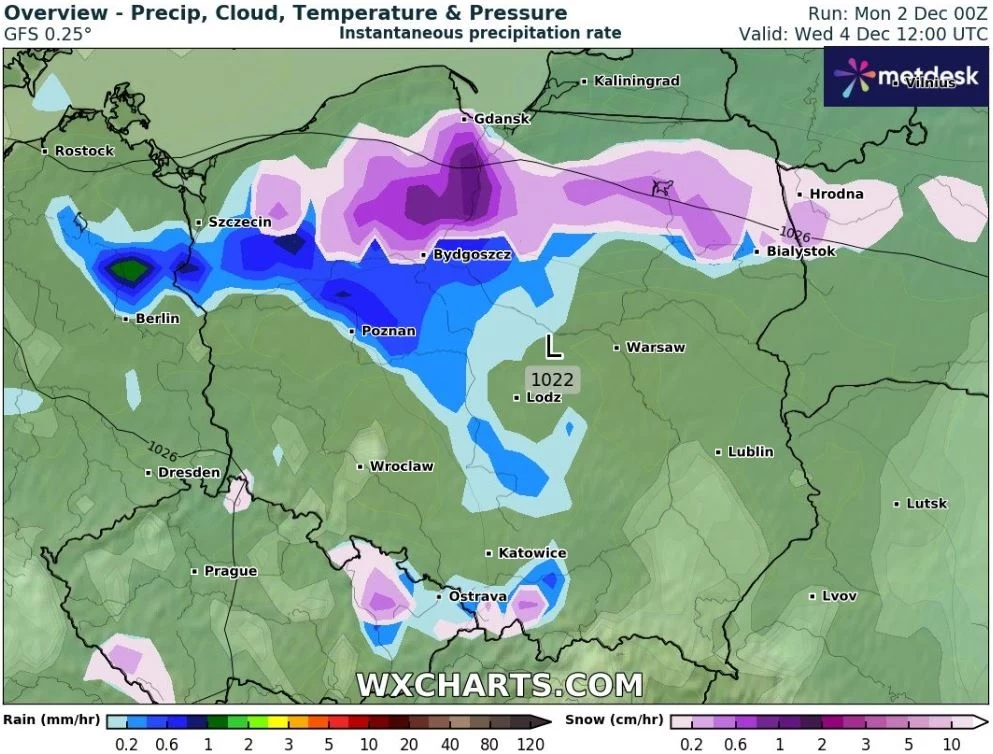 Na terenach podgórskich oraz na Suwalszczyźnie w środę trzeba się liczyć z opadami deszczu ze śniegiem, a lokalnie również śniegu