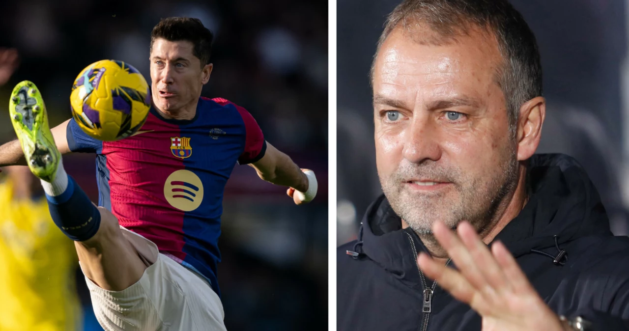 FC Barcelona. Na zdjęciu Robert Lewandowski oraz trener Hansi Flick