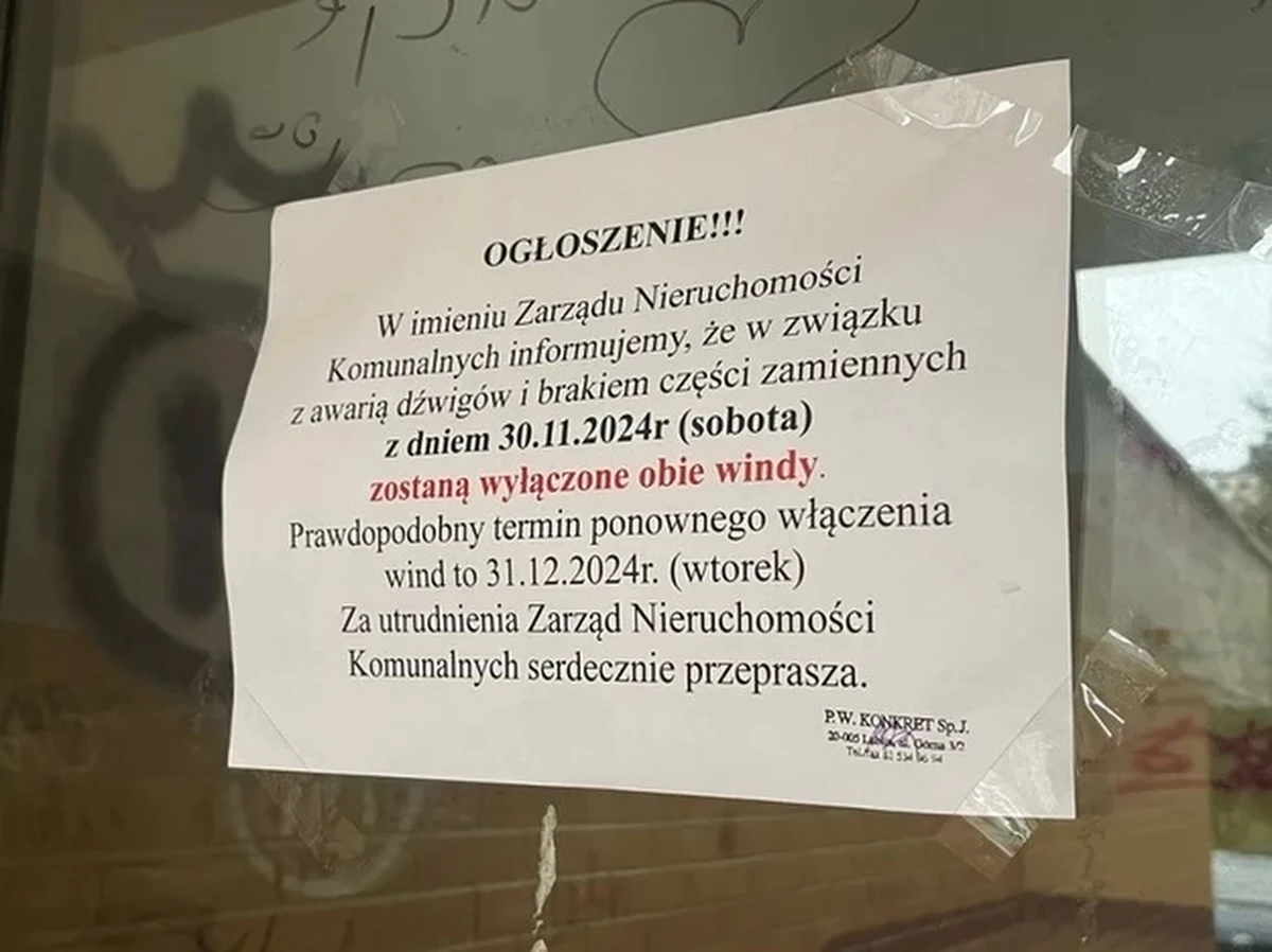 Jest szansa na szybsze zakończenie dramatu mieszkańców wieżowca przy ulicy Wyżynnej 16 w Lublinie, w którym w sobotę wyłączono wszystkie windy. Jak dowiedzieliśmy się w Zarządzie Nieruchomości Komunalnych, w przyszłym tygodniu uruchomiony może zostać jeden z dźwigów. 