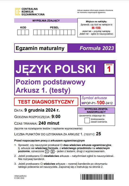 Arkusz matury próbnej z języka polskiego.