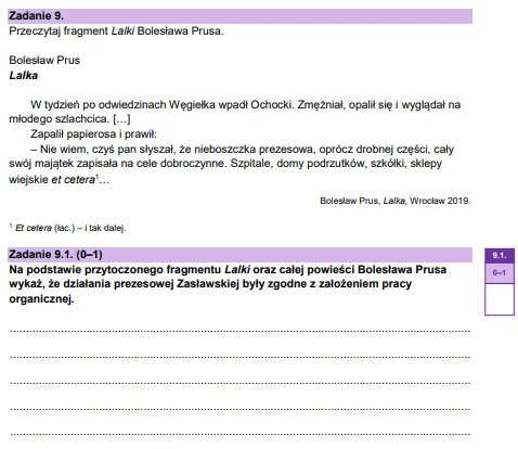 Zadanie 9 z "Testu historycznoliterackiego" na maturze próbnej z języka polskiego.