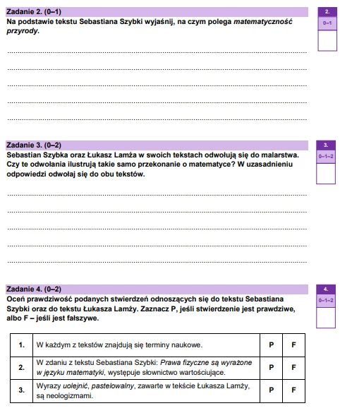 Zadanie 2, 3 i 4 z arkusza matury próbnej z języka polskiego.