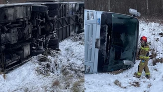 Groźny wypadek w Bieszczadach. Autokar wypadł z drogi, wielu rannych