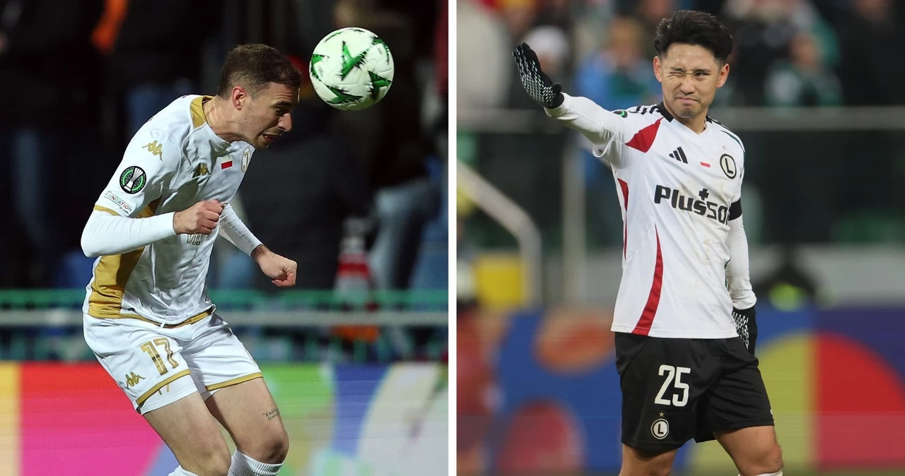 Adrian Dieguez (Jagiellonia) z lewej /PAP/Łukasz Gągulski i Ryoya Morishita (Legia) z prawej