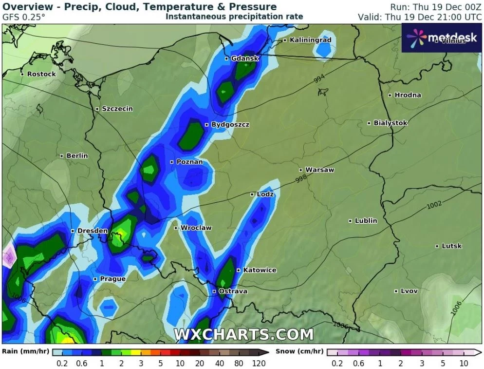 Czwartek będzie wietrzny, ale też deszczowy w wielu miejscach kraju