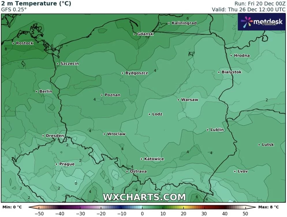 26 grudnia temperatura wzrośnie i miejscami na zachodzie zbliży się do 8-9 stopni Celsjusza