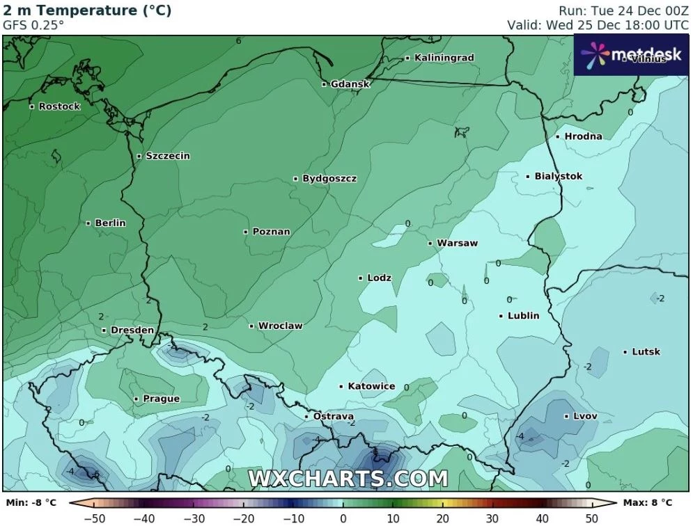 W pierwszy dzień świąt najchłodniej będzie na południowym wschodzie Polski - tam temperatury będą ujemne