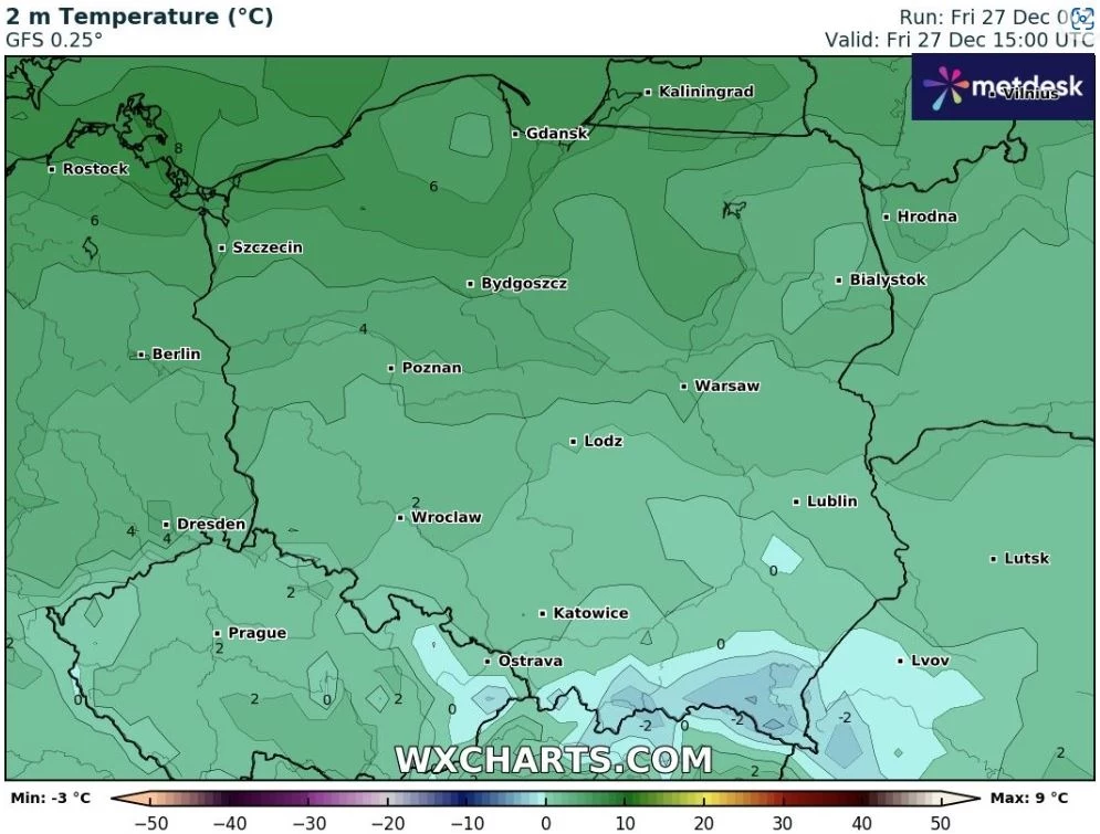 W piątek Polska podzieli się na cieplejszą północ i wyraźnie chłodniejsze południe, gdzie miejscami w ciągu dnia będzie około zera stopni