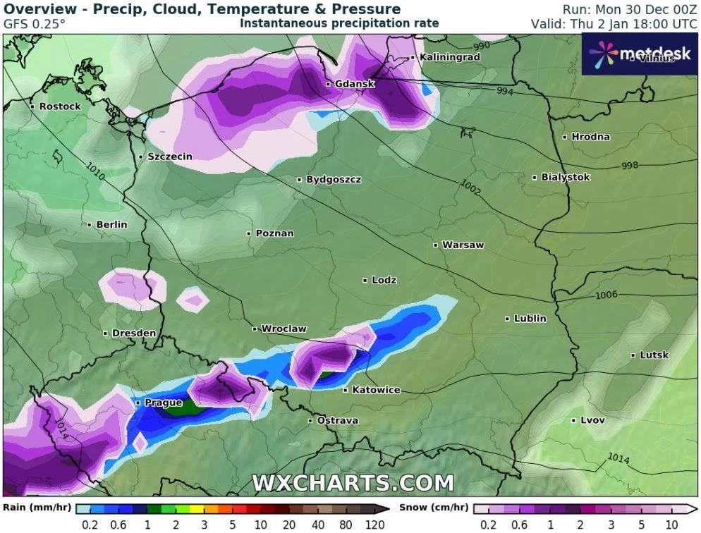 Czwartek będzie nieprzyjemny, z opadami deszczu i deszczu ze śniegiem na południu oraz na północy Polski