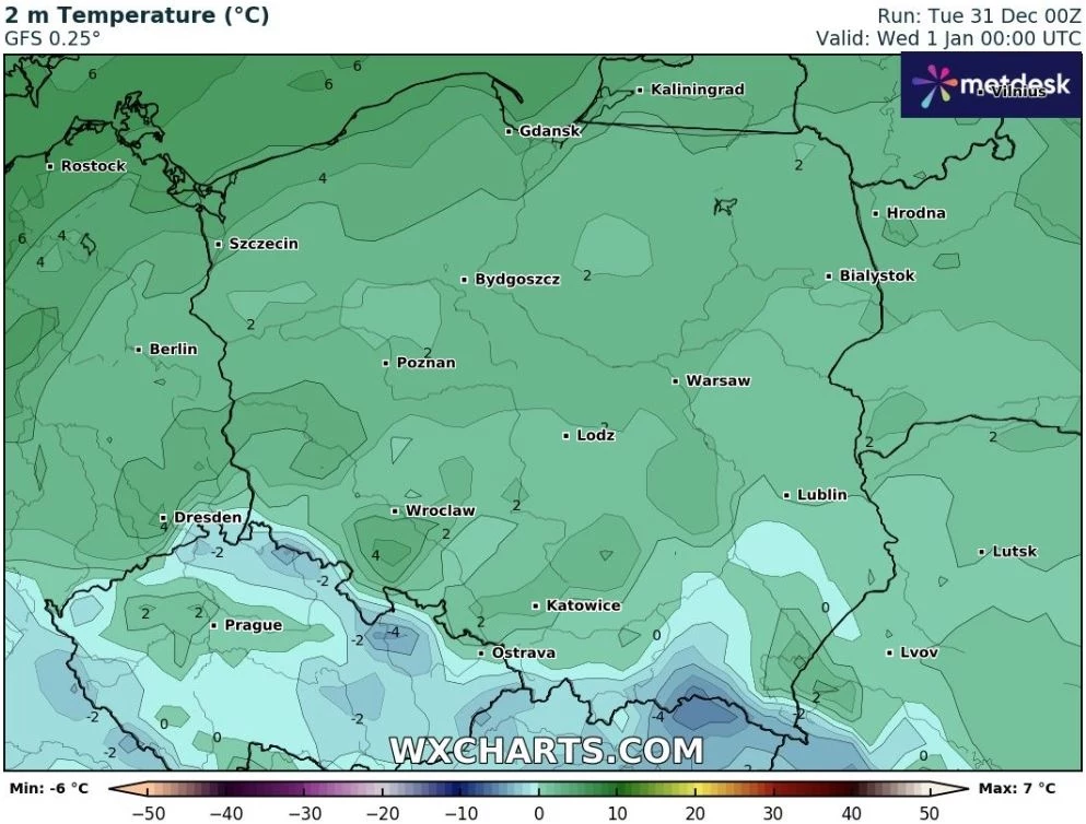 Noc sylwestrowa najchłodniejsza będzie na południu: do -5 st. C. Najcieplej będzie nad morzem: do 4 stopni na plusie