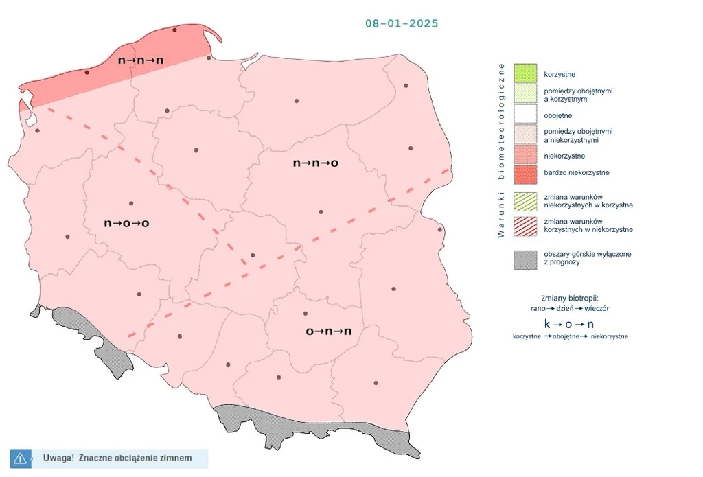 W całym kraju warunki będą się zmieniać z niekorzystnych na obojętne lub na odwrót. Nigdzie nie będzie korzystnych warunków