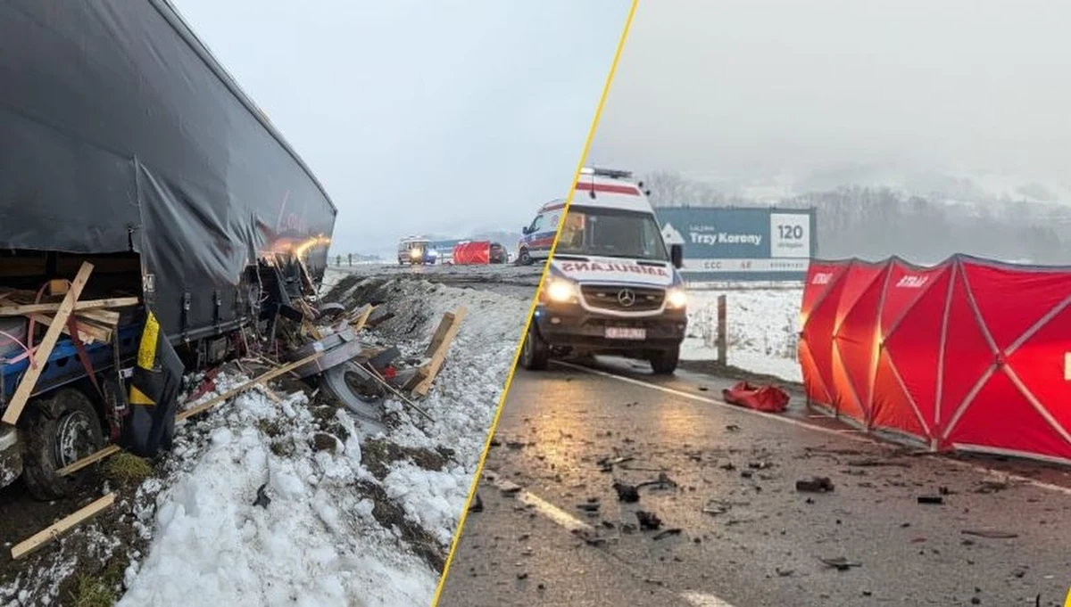 Mężczyzna zmarł na miejscu - to tragiczny finał wypadku, do którego doszło w czwartek po godz. 7:00 w małopolskiej miejscowości Łososina Dolna. Na drodze krajowej nr 75 ciężarówka zderzyła się z osobówką. 