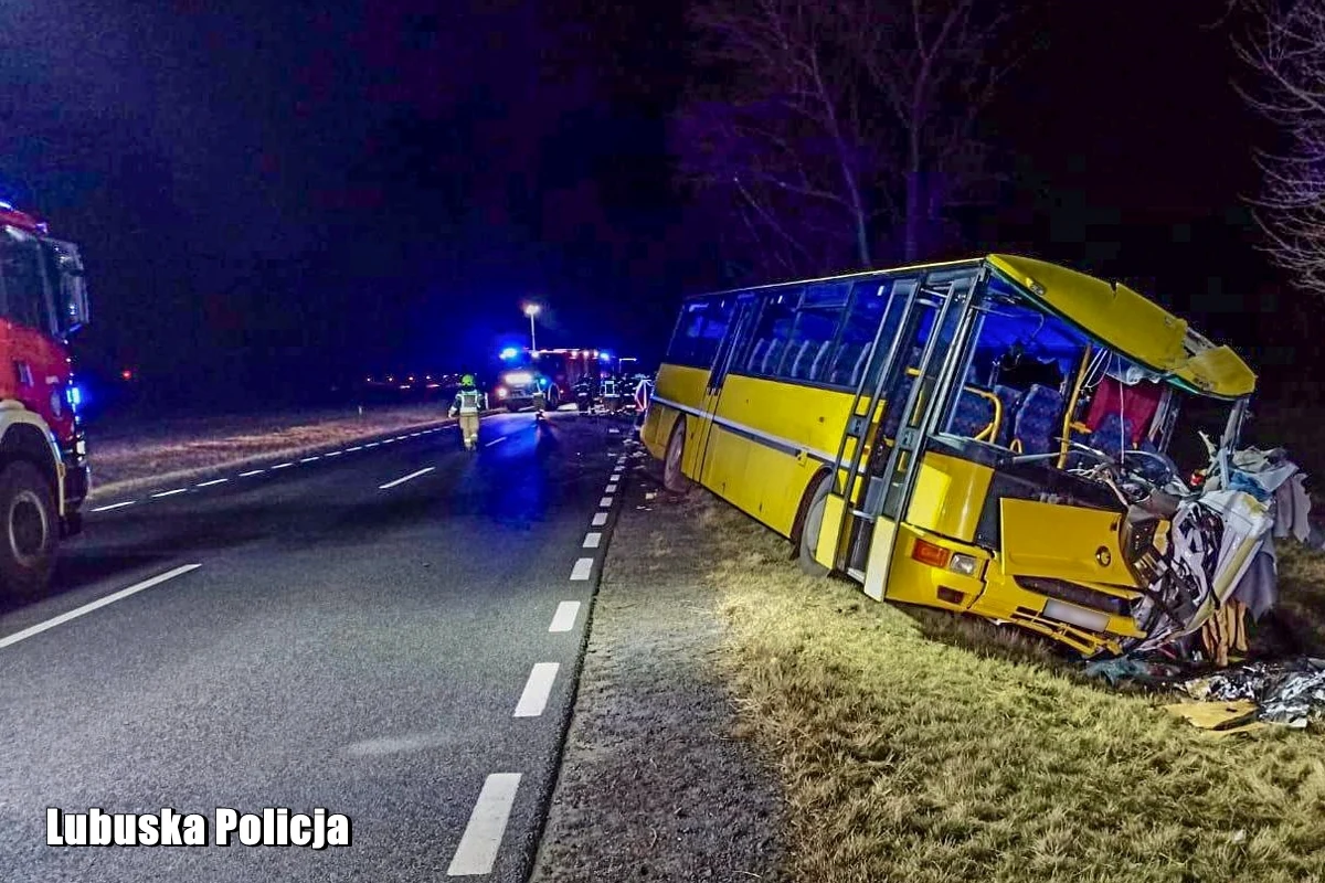 Tragedia w gminie Przytoczna w Lubuskiem. 49-letni kierowca samochodu dostawczego zginął na miejscu po zderzeniu z autobusem. Kierujący autobusem 57-latek miał trzy promile alkoholu w organizmie. Według wstepnych ustaleń miał on zjechać na przeciwległy pas ruchu i zderzyć się z autem dostawczym.
