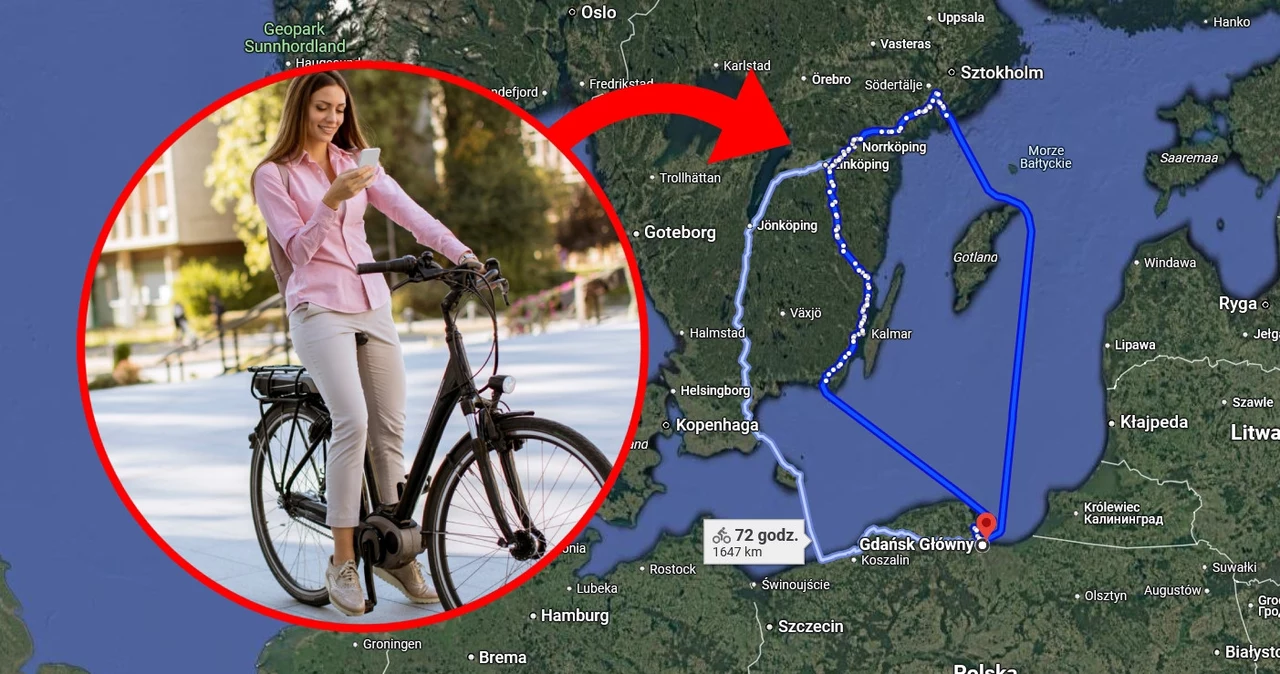 Z centrum Gdańska na plażę w Stogach przez Szwecję. Dziwny błąd Google Maps