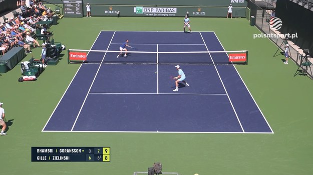 Skrót meczu Jan Zieliński/Sander Gille - Yuki Bhambri/Andre Goransson w pierwszej rundzie turnieju deblowego w Indian Wells.