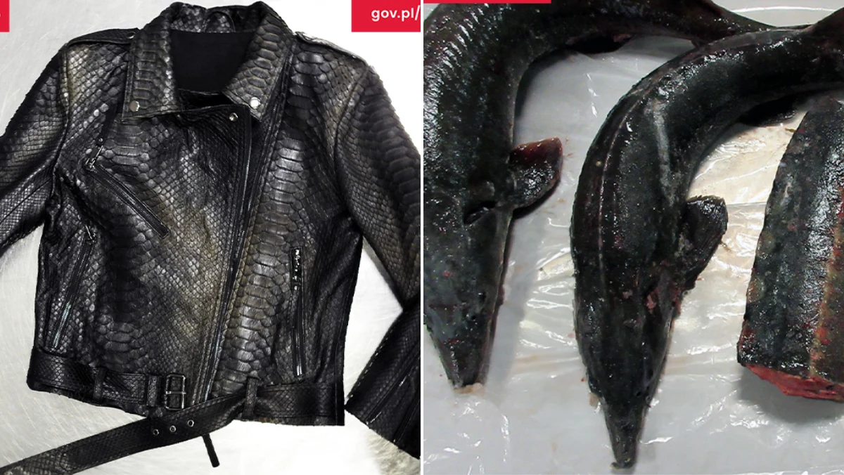 Kurtka z pytona w bagażu jednego z podróżnych na lotnisku Chopina w Warszawie i ponad 12 kg świeżych tusz z jesiotrów w walizce innego na lotnisku w Modlinie - takie okazy znaleźli funkcjonariusze Mazowieckiej Krajowej Administracji Skarbowej. Są one chronione prawem i ujęte w konwencji waszyngtońskiej (CITES).