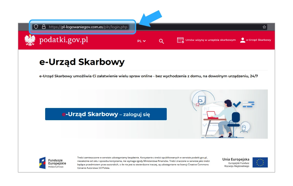 Uwaga na fałszywe strony! Krajowa Administracja Skarbowa ostrzega przed witrynami internetowymi, które podszywają się pod Ministerstwo Finansów. Ich administratorzy próbują wyłudzić wrażliwe dane, na przykład numer PESEL. 