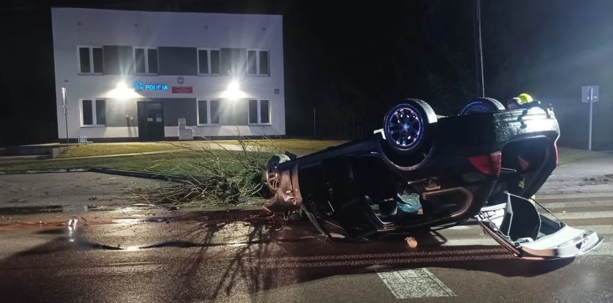 Do 3 lat więzienia grozi 20-latkowi, który doprowadził do dachowania bmw w Modliborzycach na Lubelszczyźnie. Mężczyzna prowadził po pijanemu, a auto wylądowało na dachu tuż obok posterunku policji. 