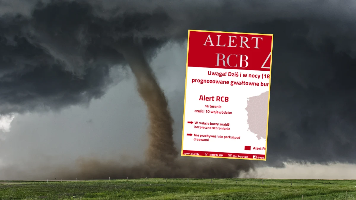 Rządowe Centrum Bezpieczeństwa wydało alert przed burzami i silnym wiatrem. Jak informuje IMGW, w pasie od Lubelszczyzny po Kujawy istnieje ryzyko wystąpienia trąb powietrznych. Wiatr może osiągać prędkość nawet do 100 km/h. Sprawdź, czy twoja okolica jest zagrożona i przygotuj się na trudne warunki.