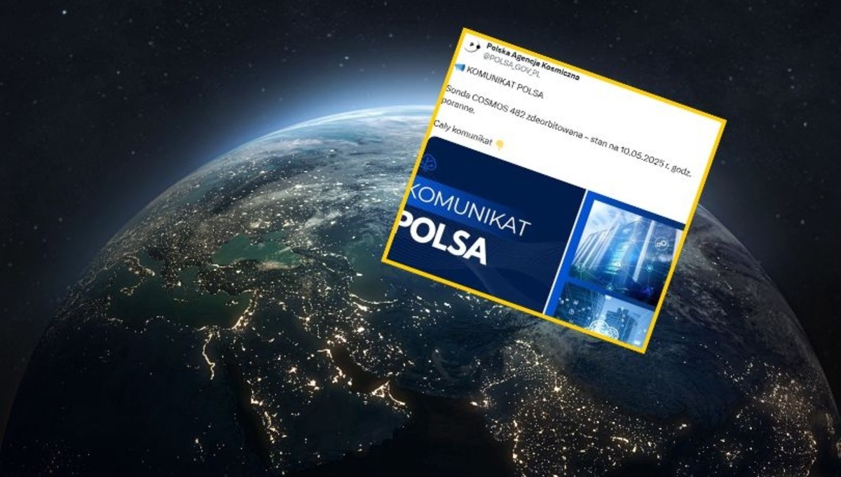 Jest najnowszy komunikat Polskiej Agencji Kosmicznej ws. radzieckiej sondy Comos 482. Jak czytamy, "ostatni przelot sondy Cosmos 482 nad europejskim sensorem nastąpił o godzinie 08:04 CEST (08:04 czasu polskiego - przyp. red.), co przyjmuje się jako środek okna deorbitacji, z niepewnością +/-20min". Na razie nie ma sygnałów, aby obiekt mógł wejść w atmosferę Ziemi nad Polską. "Nie wiemy, gdzie spadła, nie wiemy dokładnie, w którym momencie. Wiemy, że to się musiało na pewno wydarzyć już po minięciu tak naprawdę Niemiec, kiedy ostatni raz radary ją zaobserwowały" - mówił w Radiu RMF24 Karol Wójcicki, popularyzator astronomii.